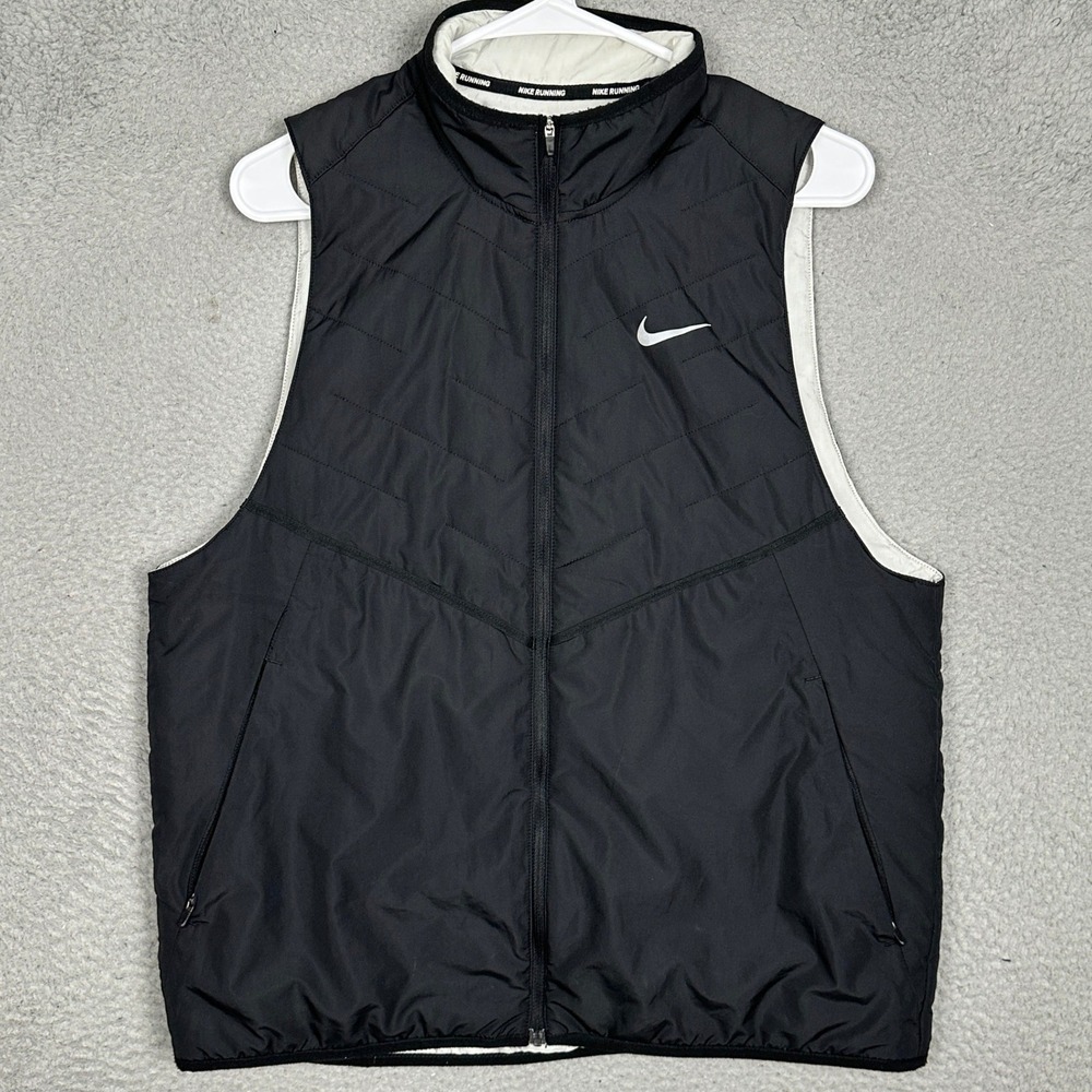 Nike Running Vest Womens XL Therma-FIT Black Quilted Full Zip Sportswear EUC